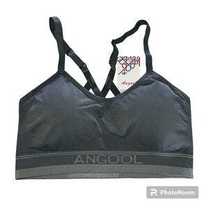 Angool gray sports bra removable padding size XL NWT dark gray